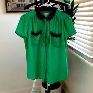 Anthropologie green and navy top